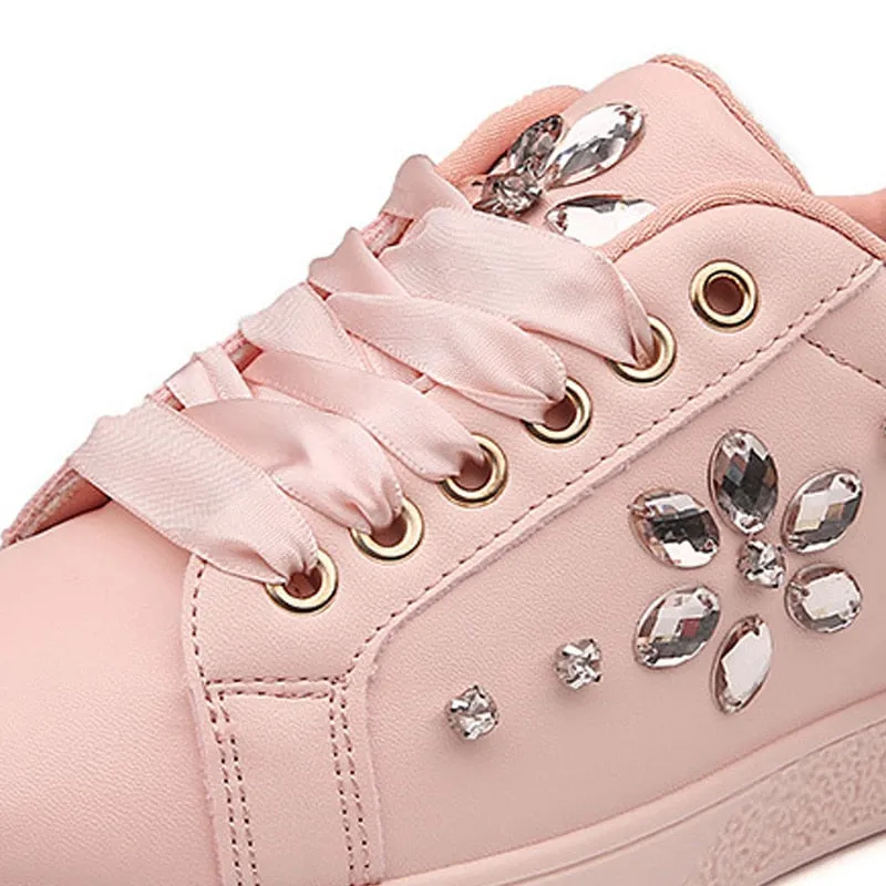 Amozae  2022 Fashion Sneakers Women Flats Rhinestone Woman Casual Shoes Soft Women's Sneakers Ladies Brand Shoes Pink Black White