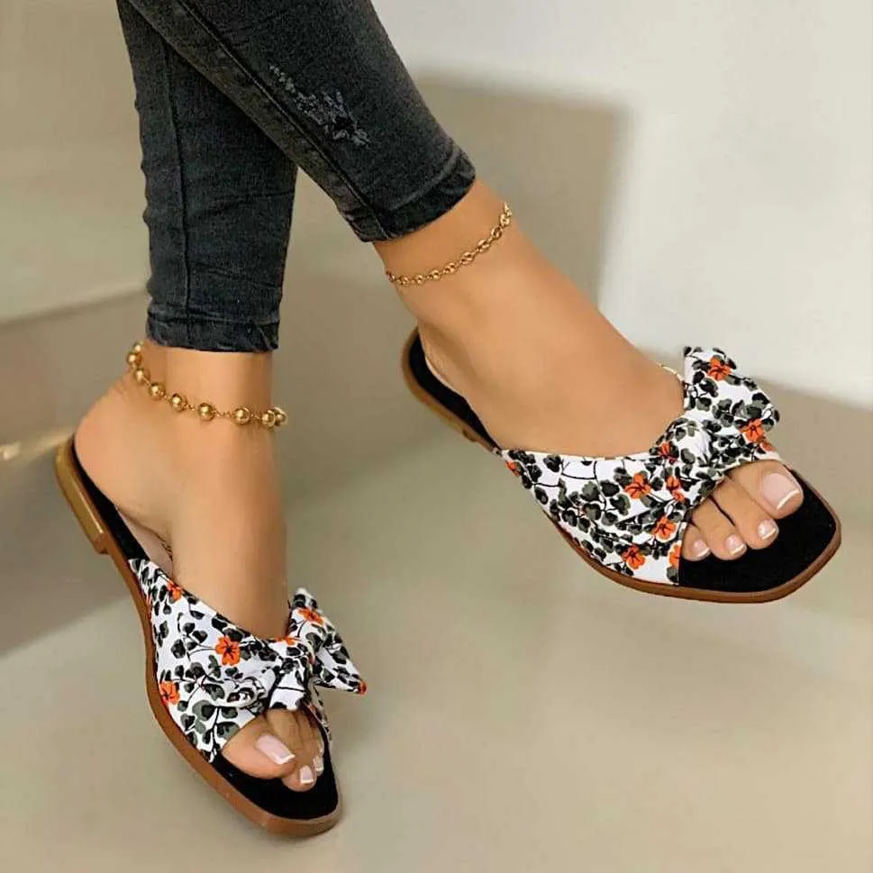 Amozae-2024 Women Summer Bow slippers Flats Shoes Woman Bohemia Beads Flowers Cross Lace Sandalias Mujer Sapato Feminino D604