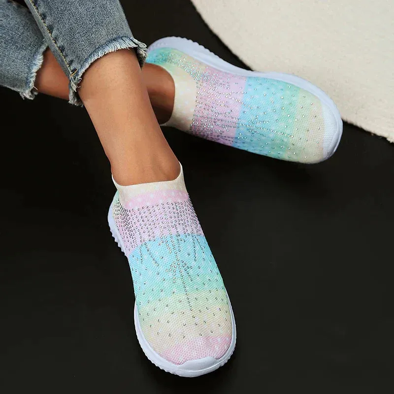 AMOZAE- - Casual Mix Color Crystal Knitting Sneakers