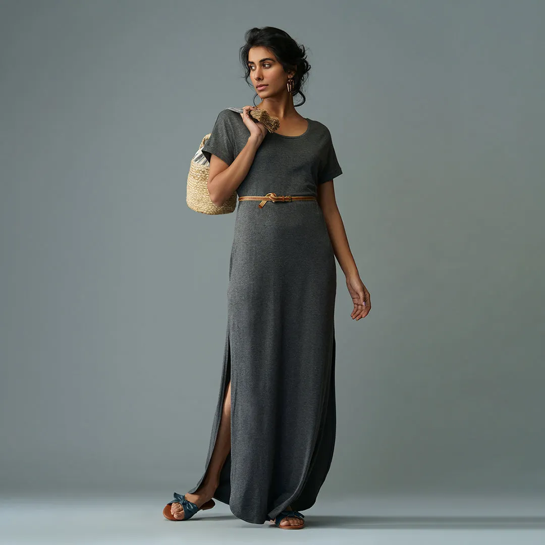 B77 Women's Stylish Soft Maxi Dress With Side Seam Slits in Organic Cotton