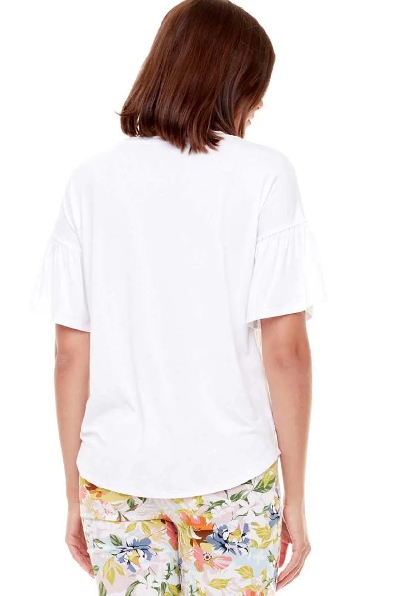 Bamboo Flutter Sleeve Top in White 30231UP by Up! - OUTLET SALE