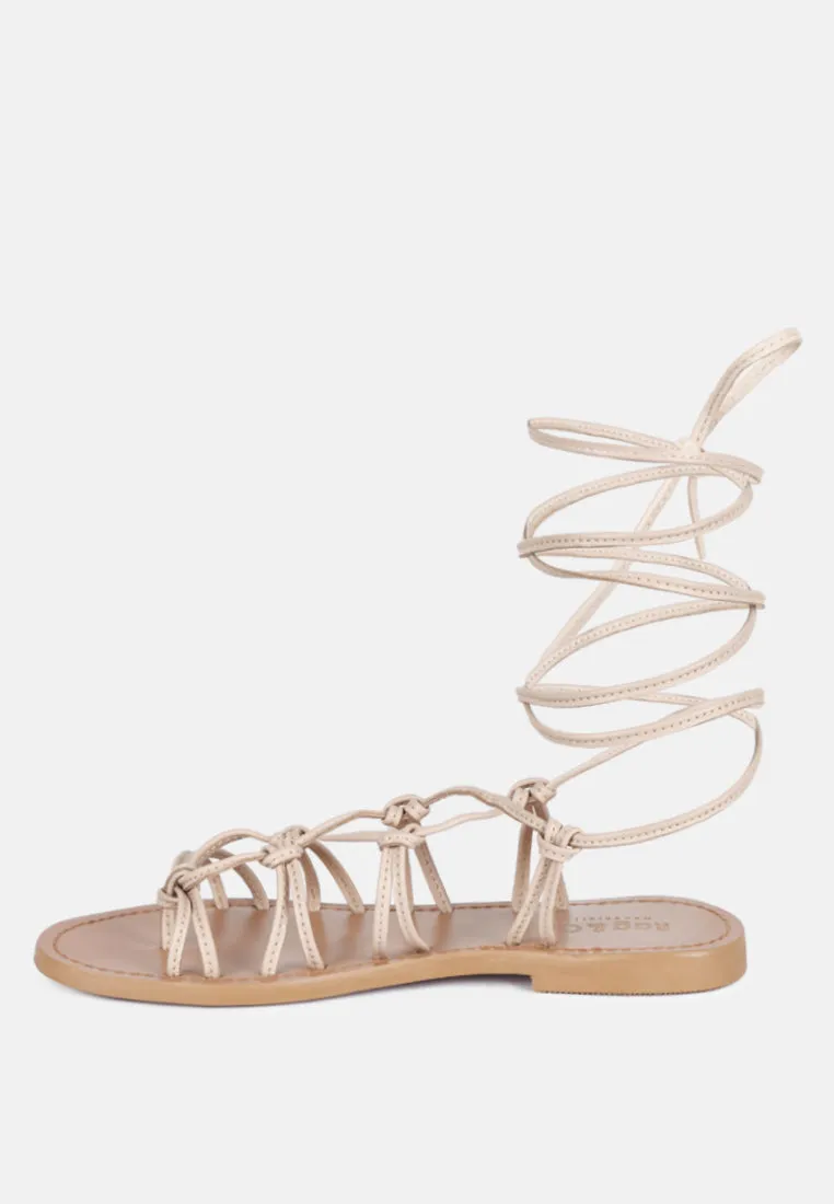 BAXEA Handcrafted Latte Tie Up String Flats