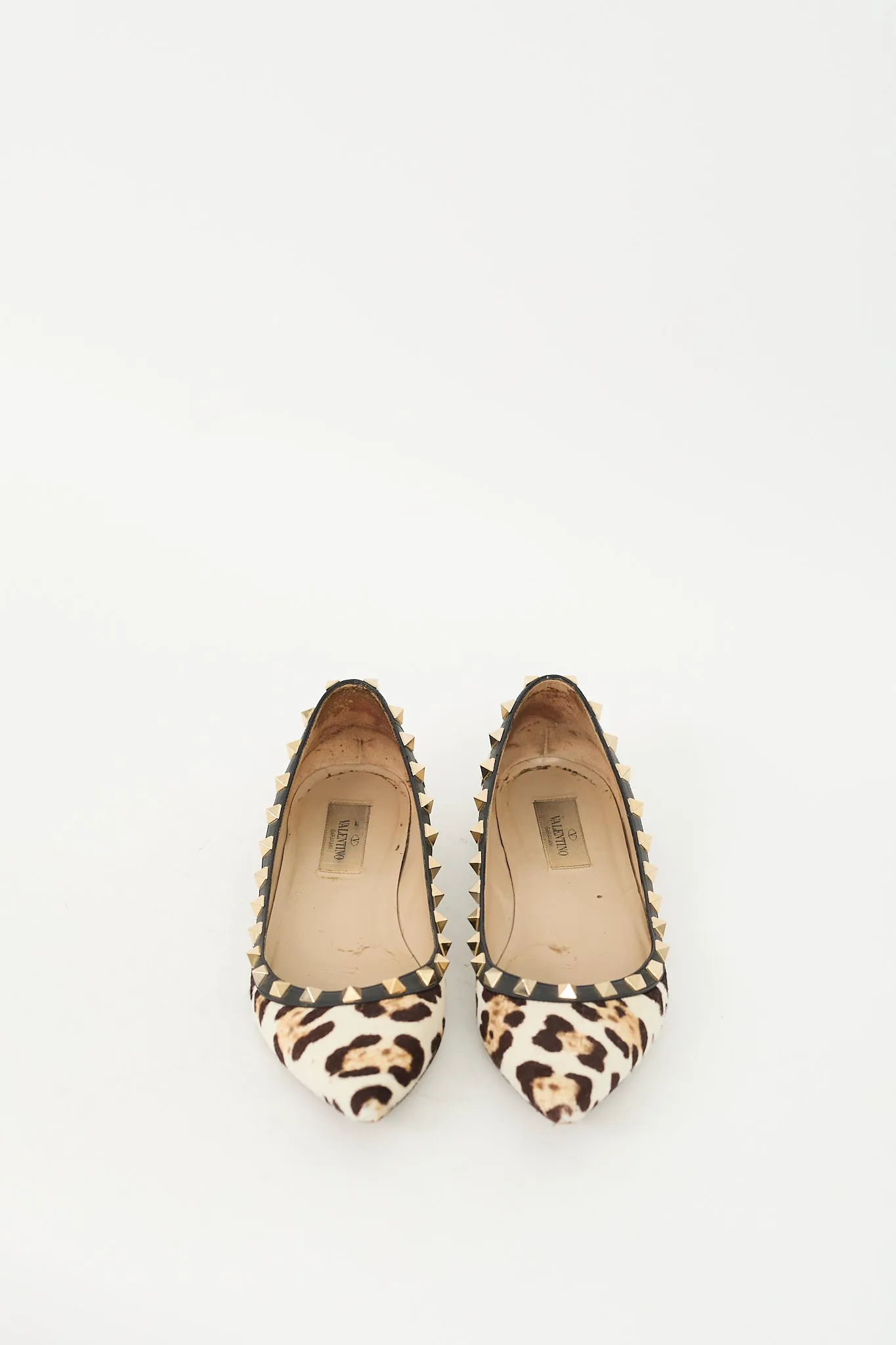 Beige & Brown Hair Rockstud Printed Ballet Flat