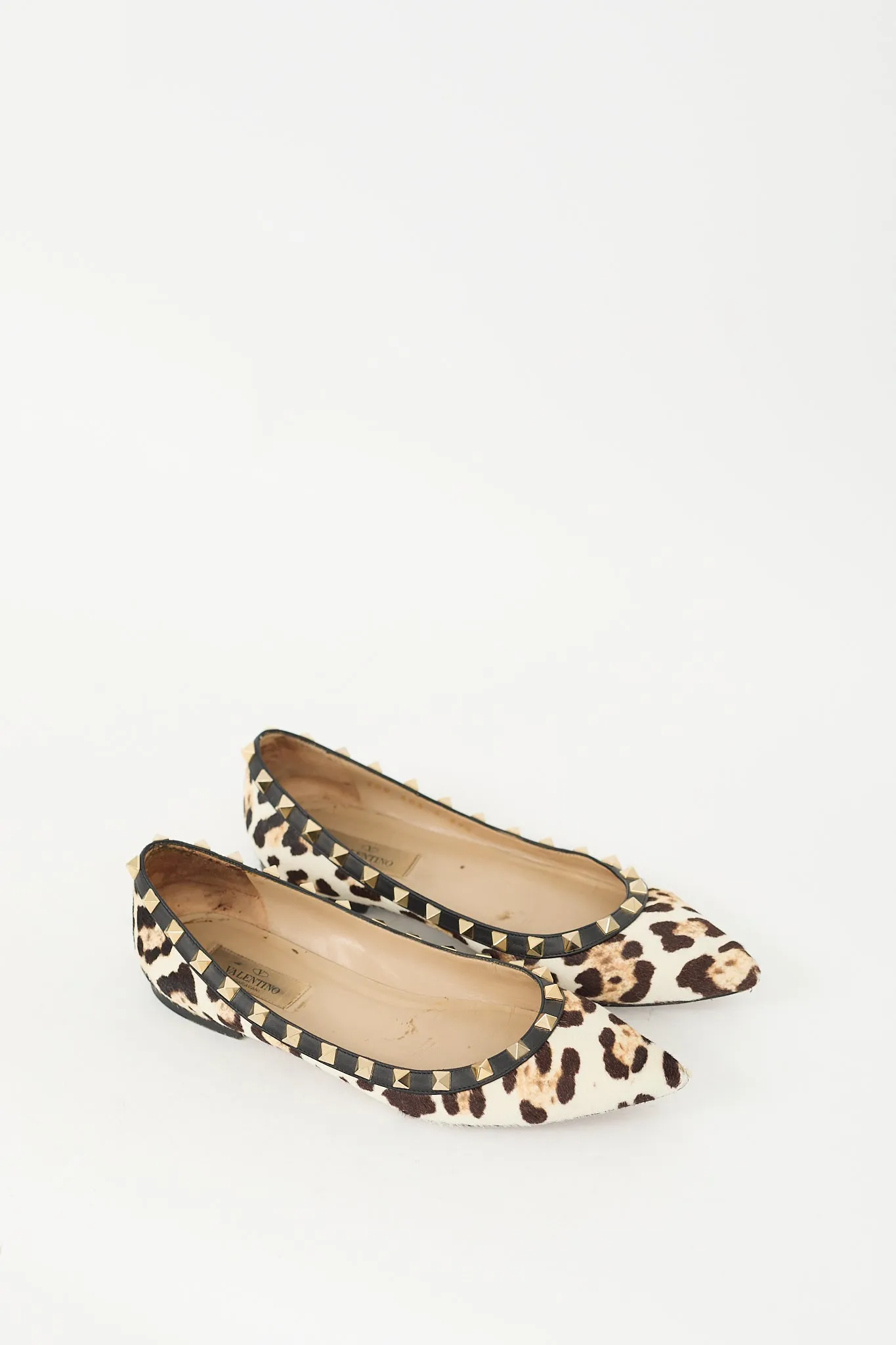 Beige & Brown Hair Rockstud Printed Ballet Flat