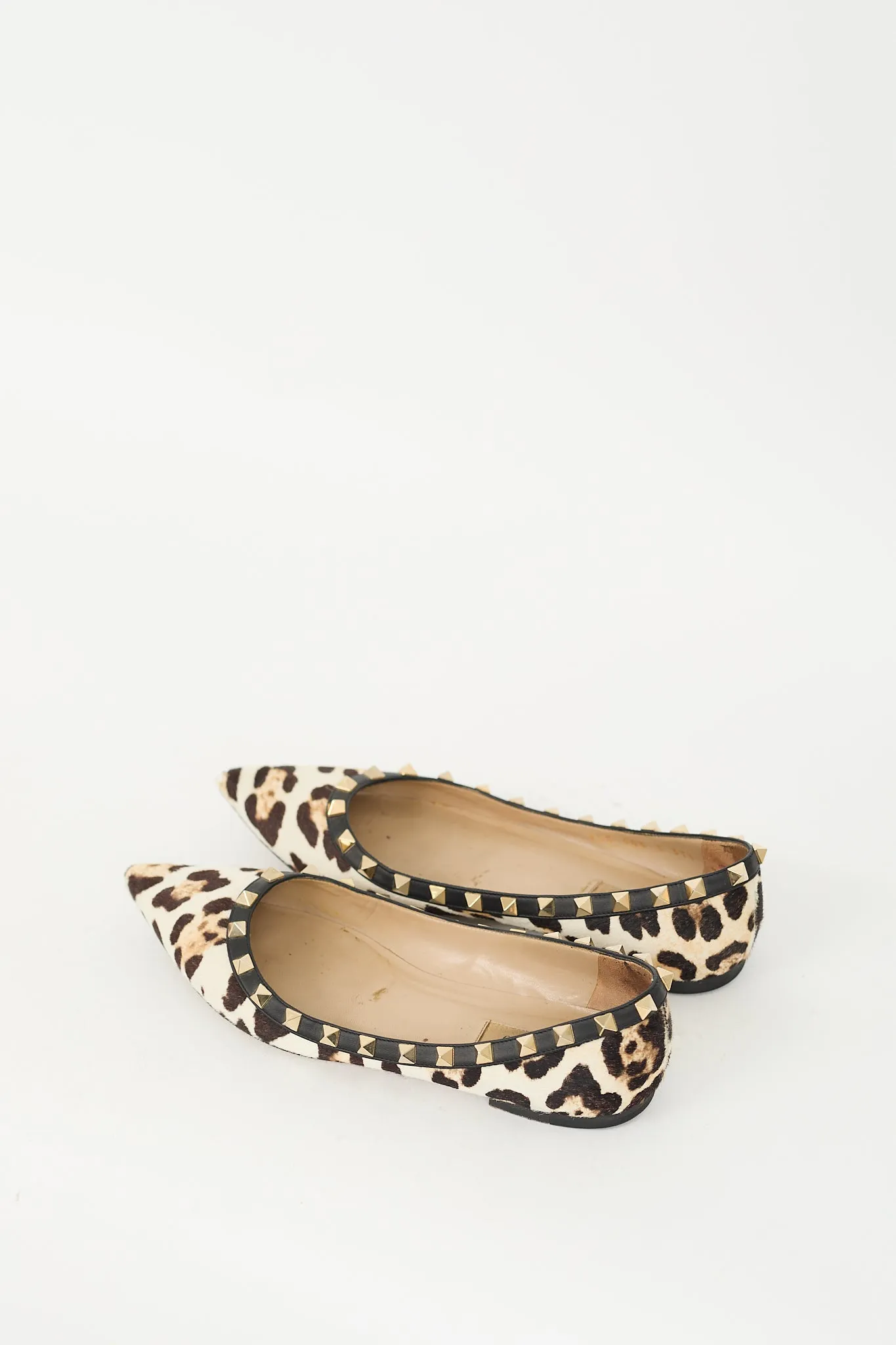 Beige & Brown Hair Rockstud Printed Ballet Flat