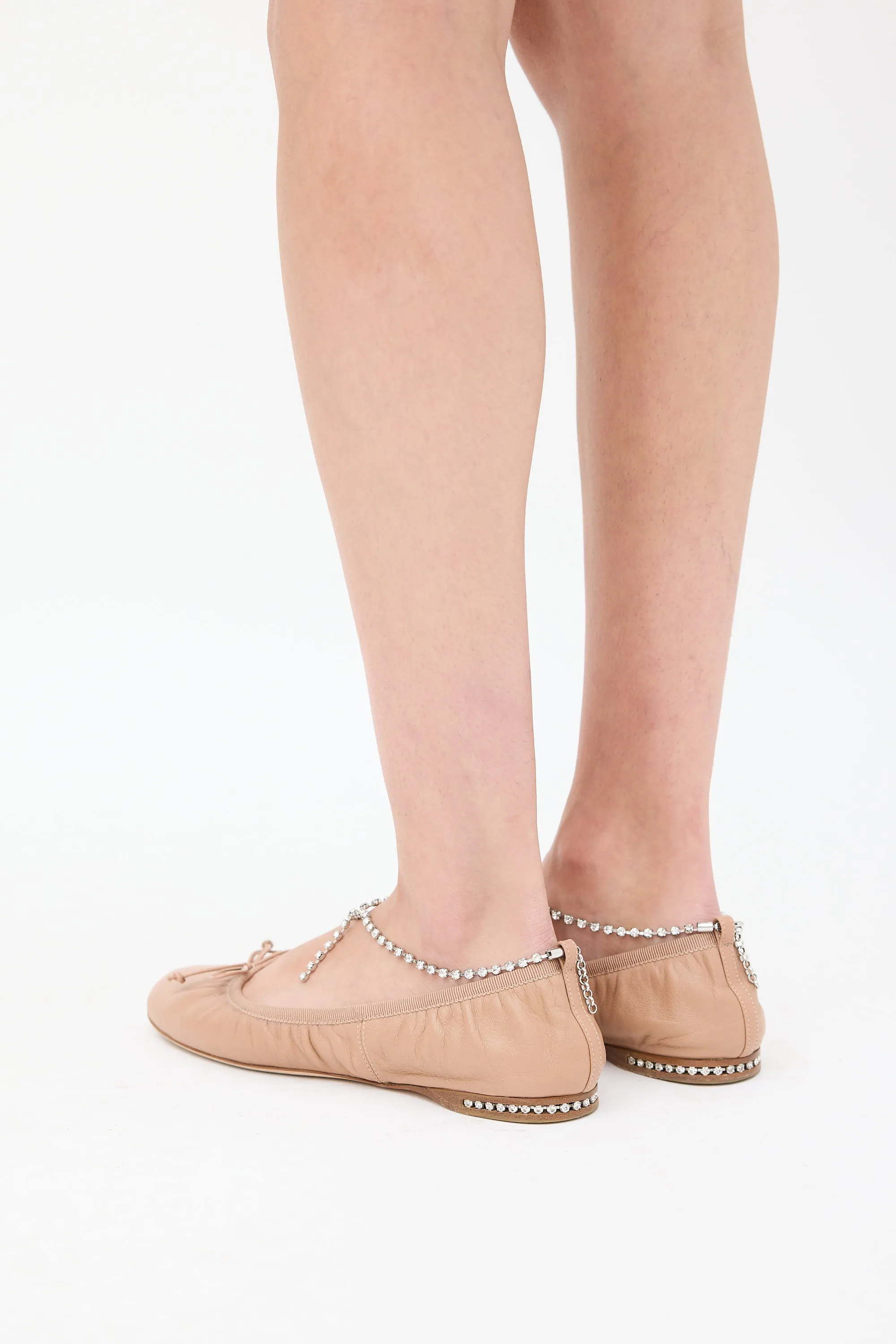 Beige & Silver Leather Jewel Ballet Flat