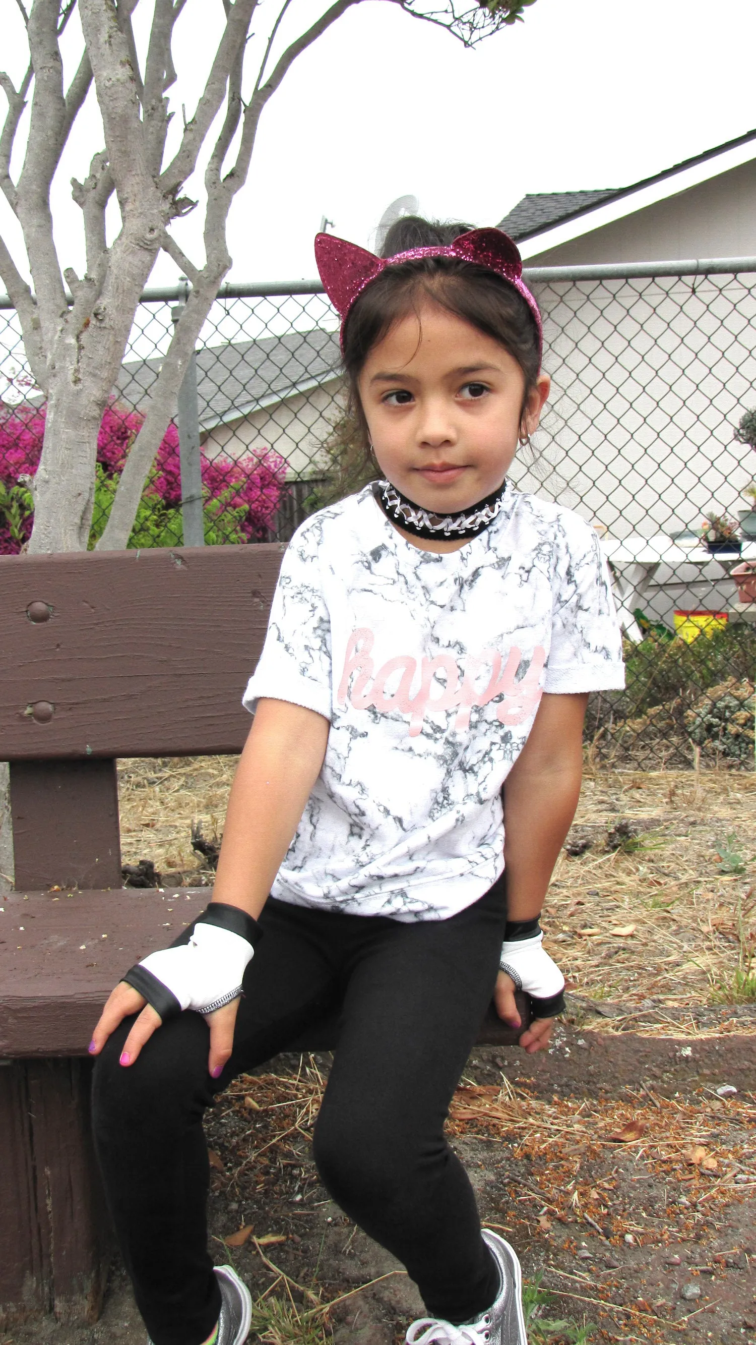 Black and White Rockstar Fingerless Vegan Leather Gloves Monochrome