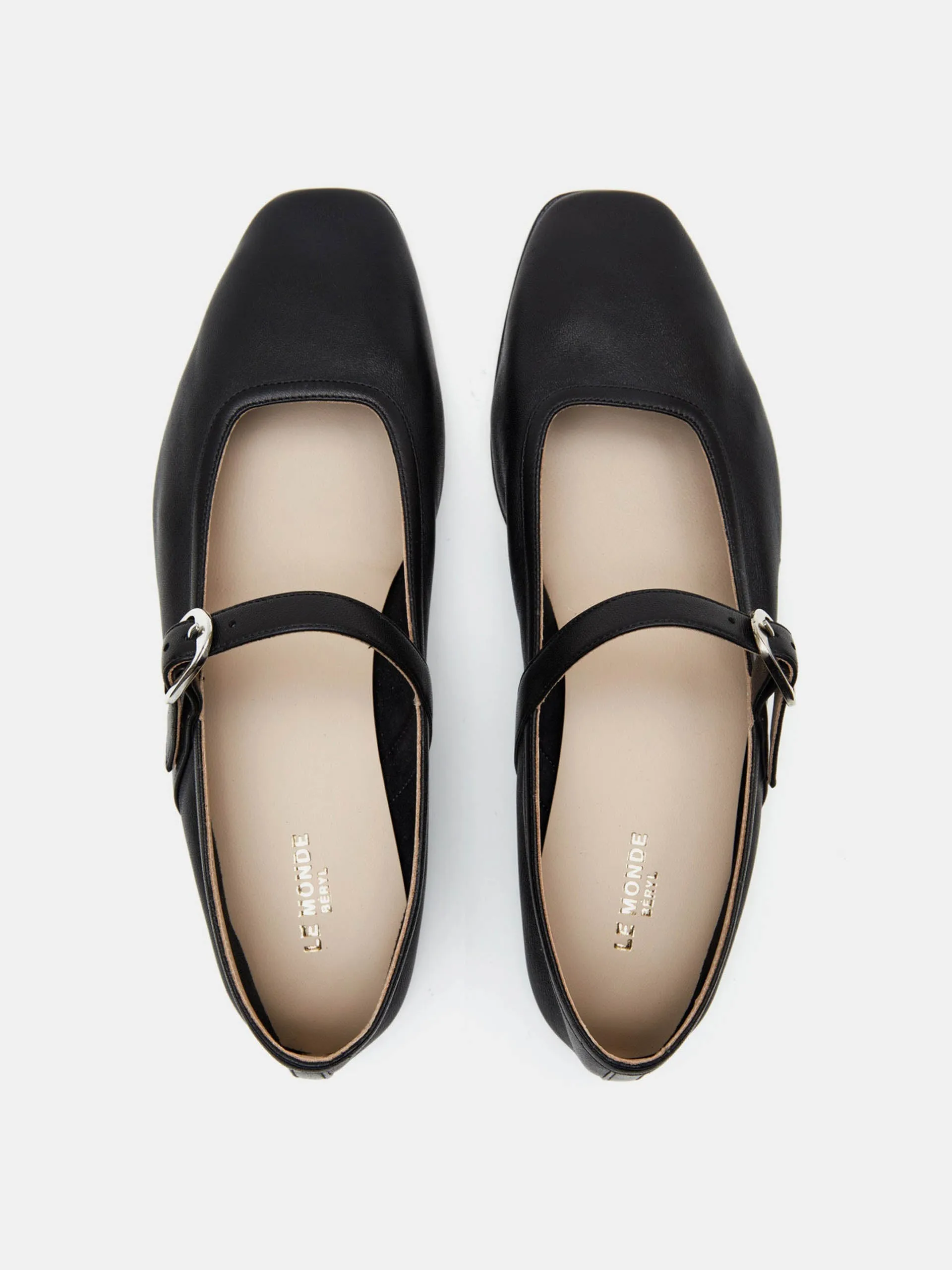 Black leather Mary Jane flats