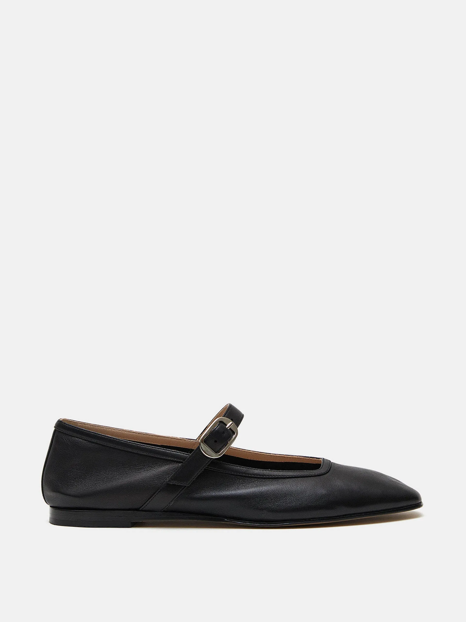 Black leather Mary Jane flats