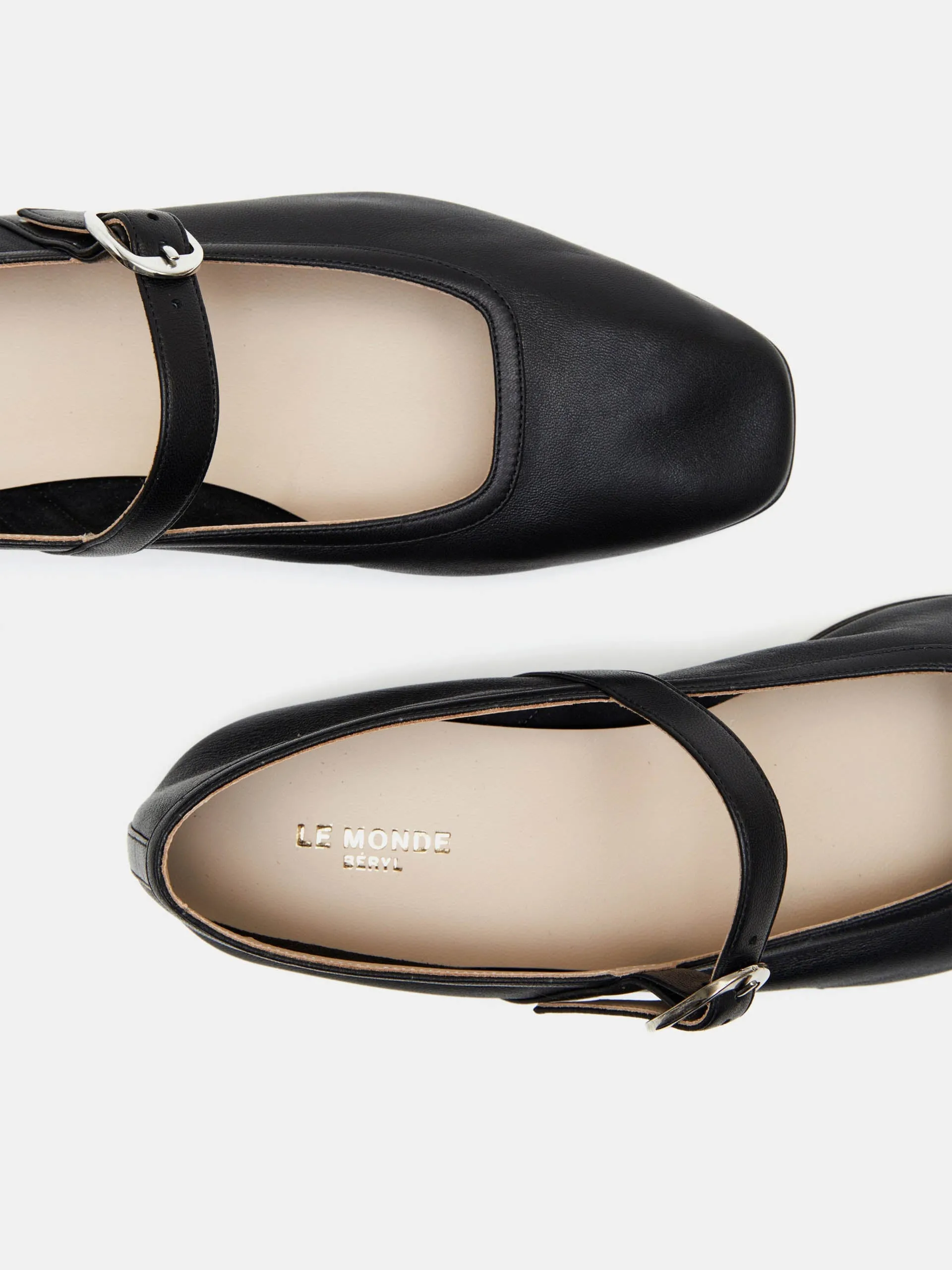 Black leather Mary Jane flats