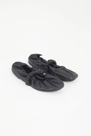 Black Scrunched Leather Ballet Flat