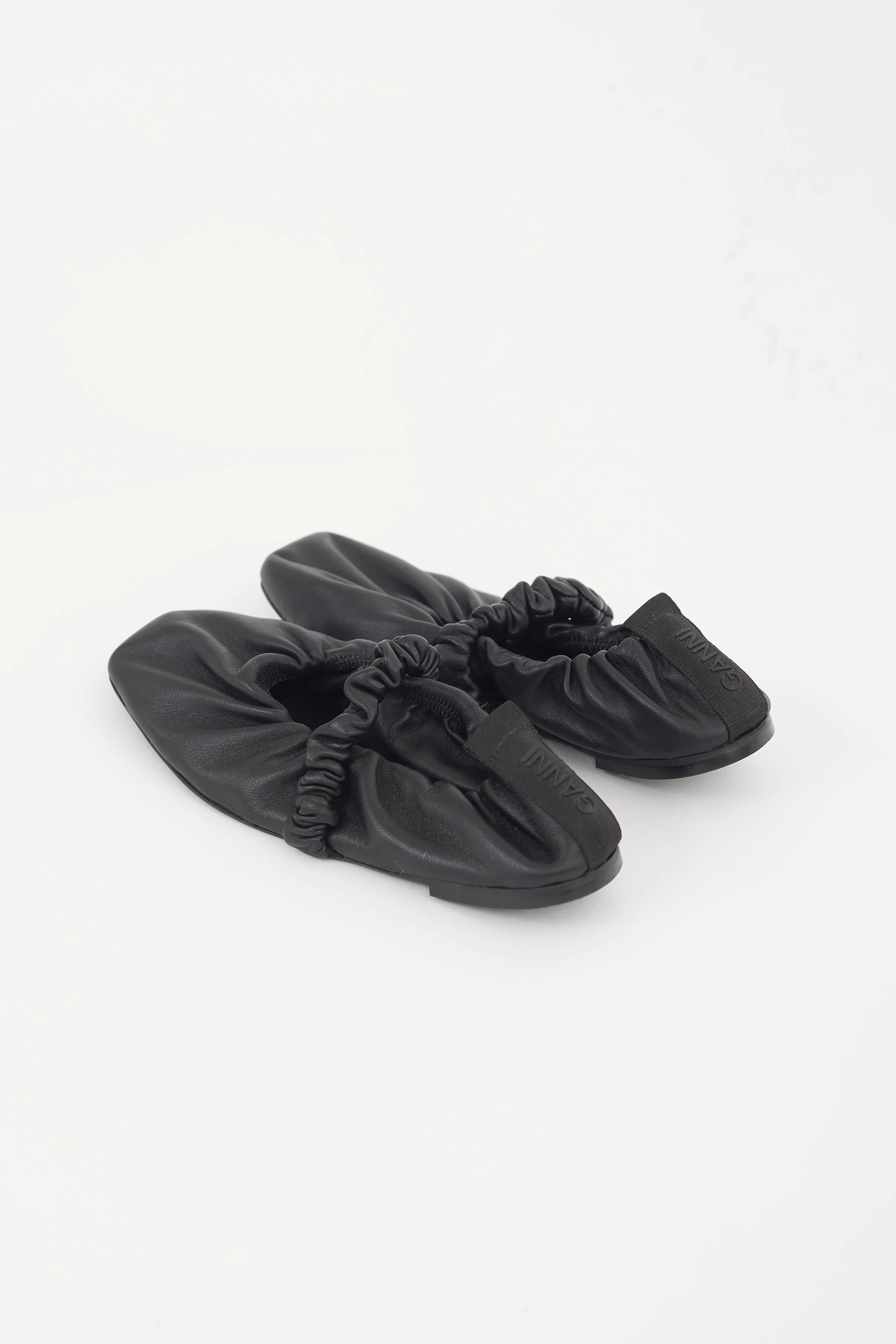 Black Scrunched Leather Ballet Flat