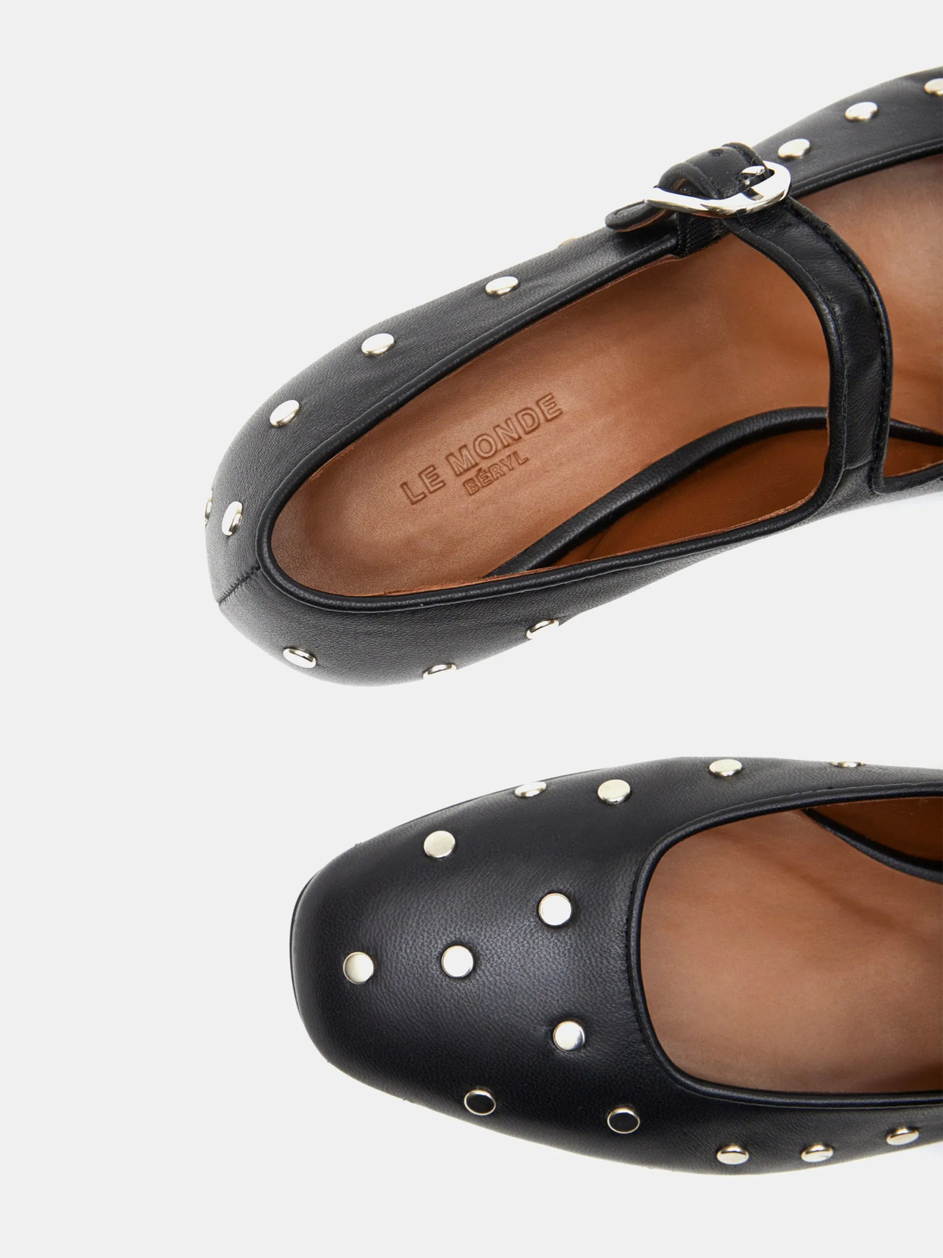 Black studded leather Mary Jane flats