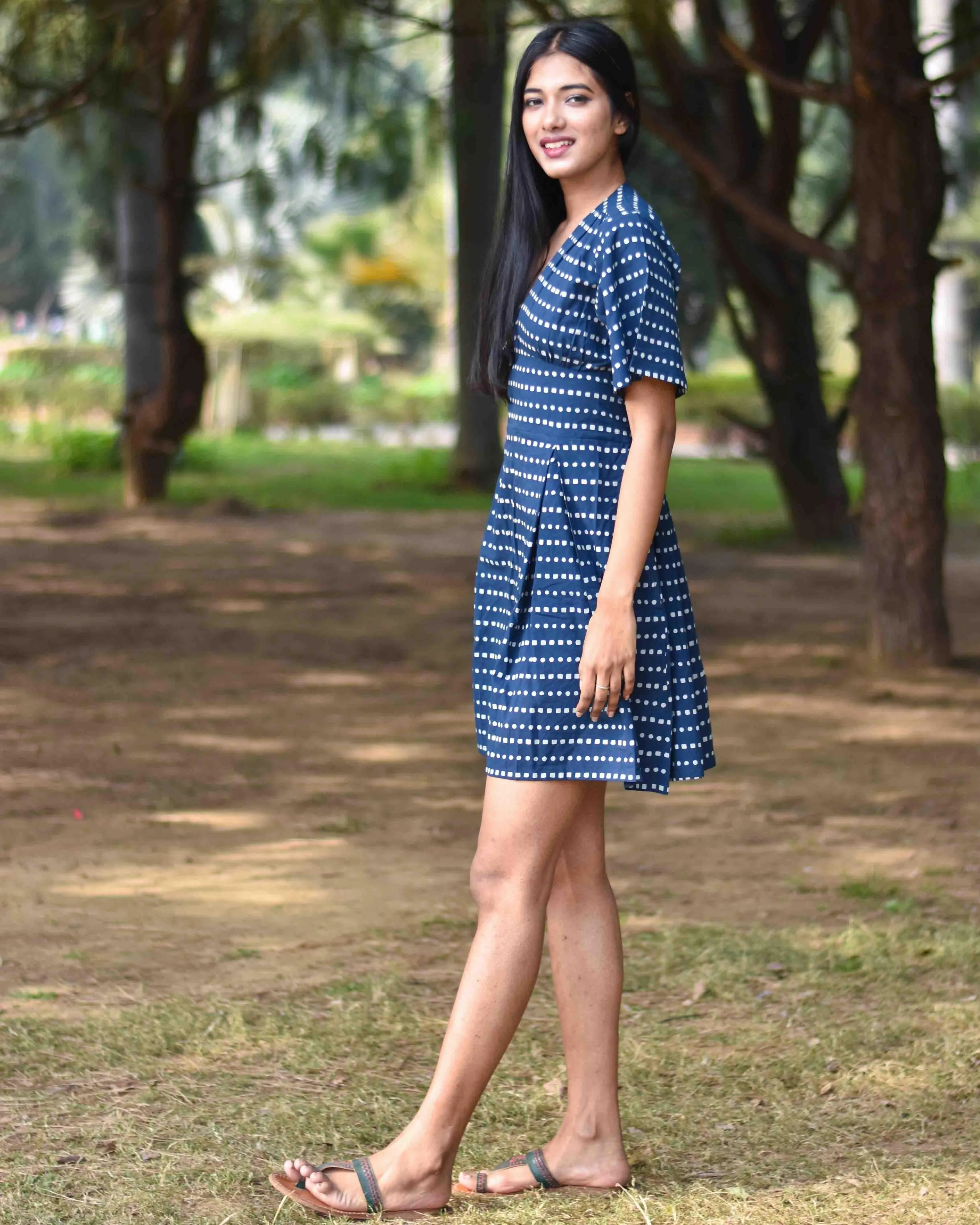 Blue Blockprinted Shift Dress - Nupur