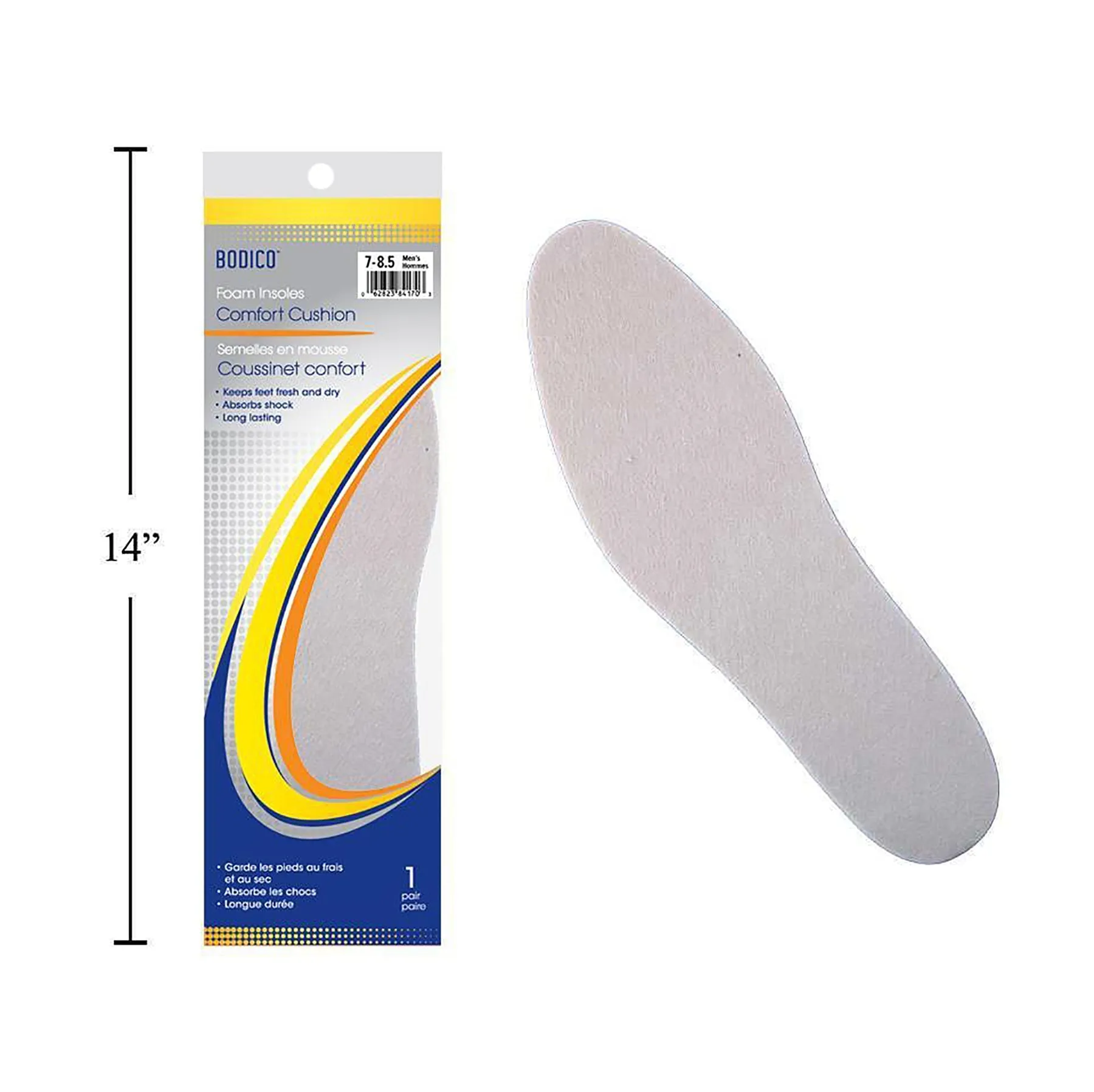 Bodico 1 Pair Comfort Cushion Insoles Men's 7-8.5