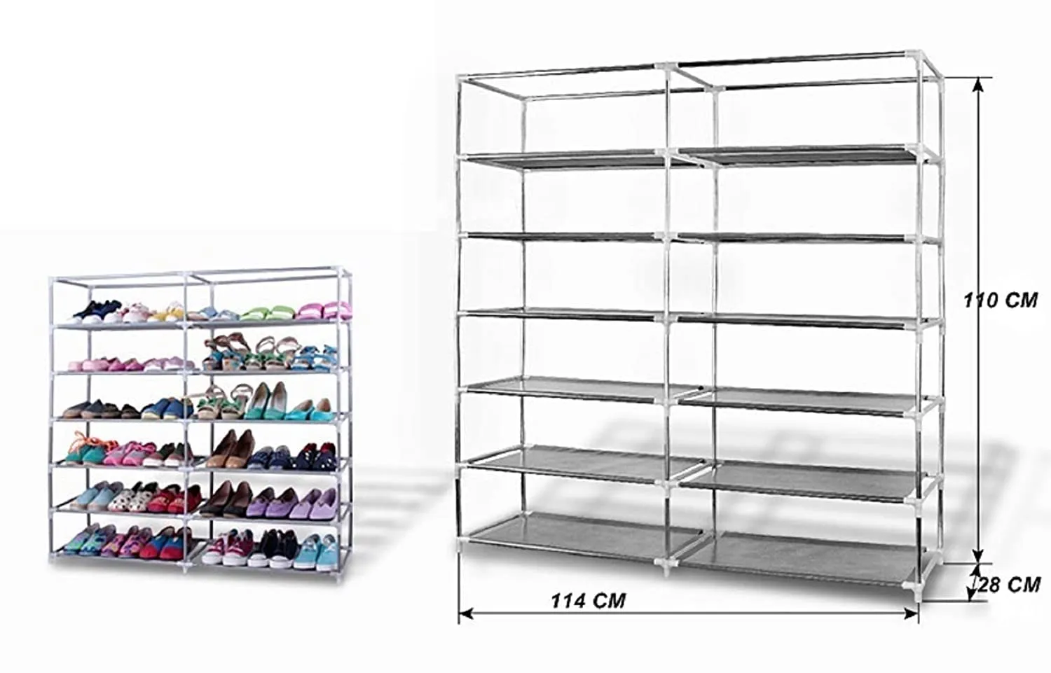 BuenoVida Shoe Rack for Home with Cover 12 Layer Shoes Stand for Home & Multipurpose Storage Rack with Dustproof Cover & Wardrobe & Metal Pipe Oxford Fabric| Chappal Stand| (Printed Blue)