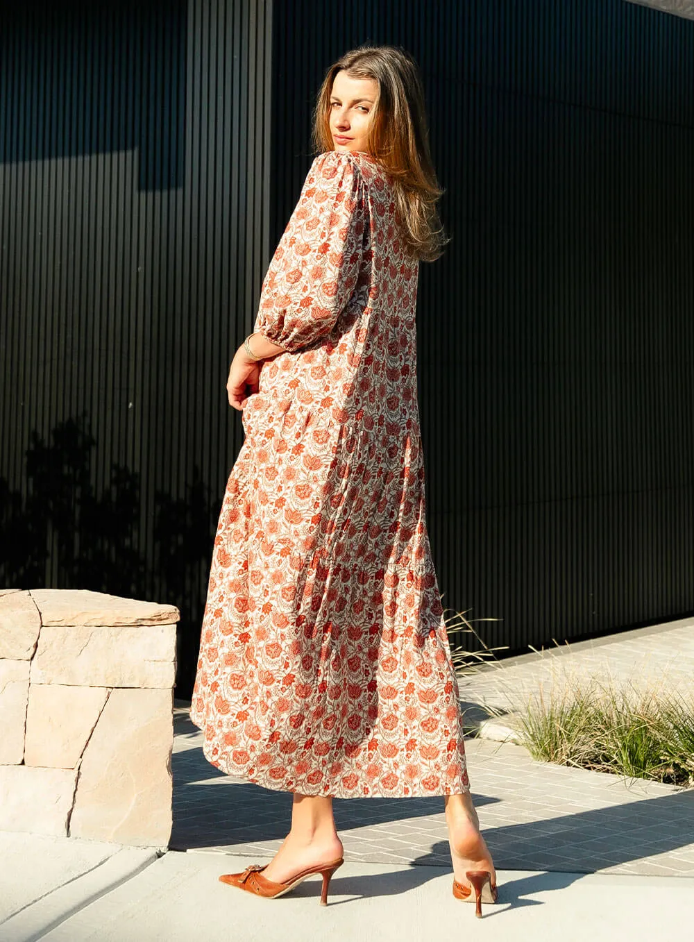 Charlize Linen Dress-Paisley Red