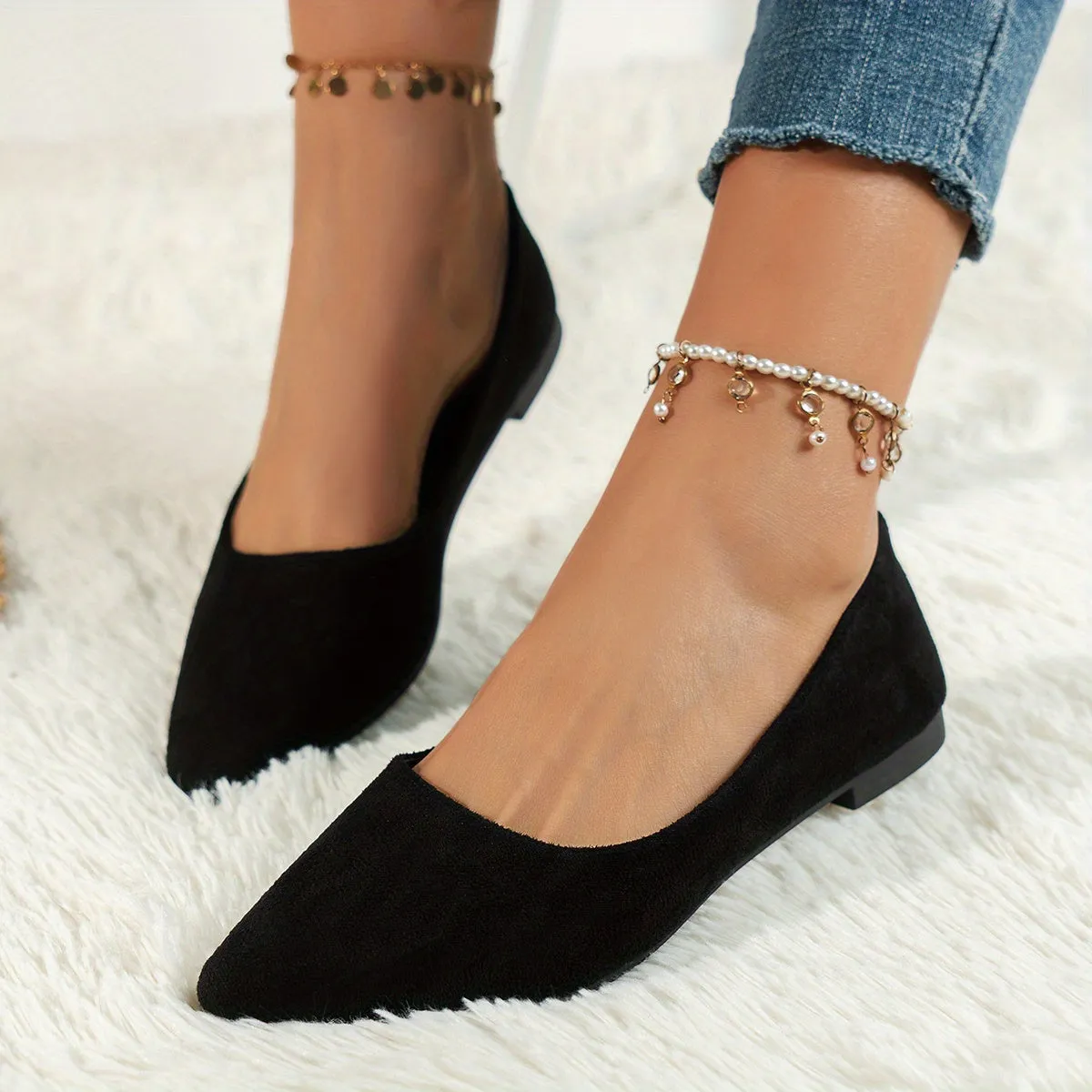 Chic Pointed-Toe Mary-Jane Ballet Flats: Elegant, Lightweight & Non-Slip, Versatile for All Seasons