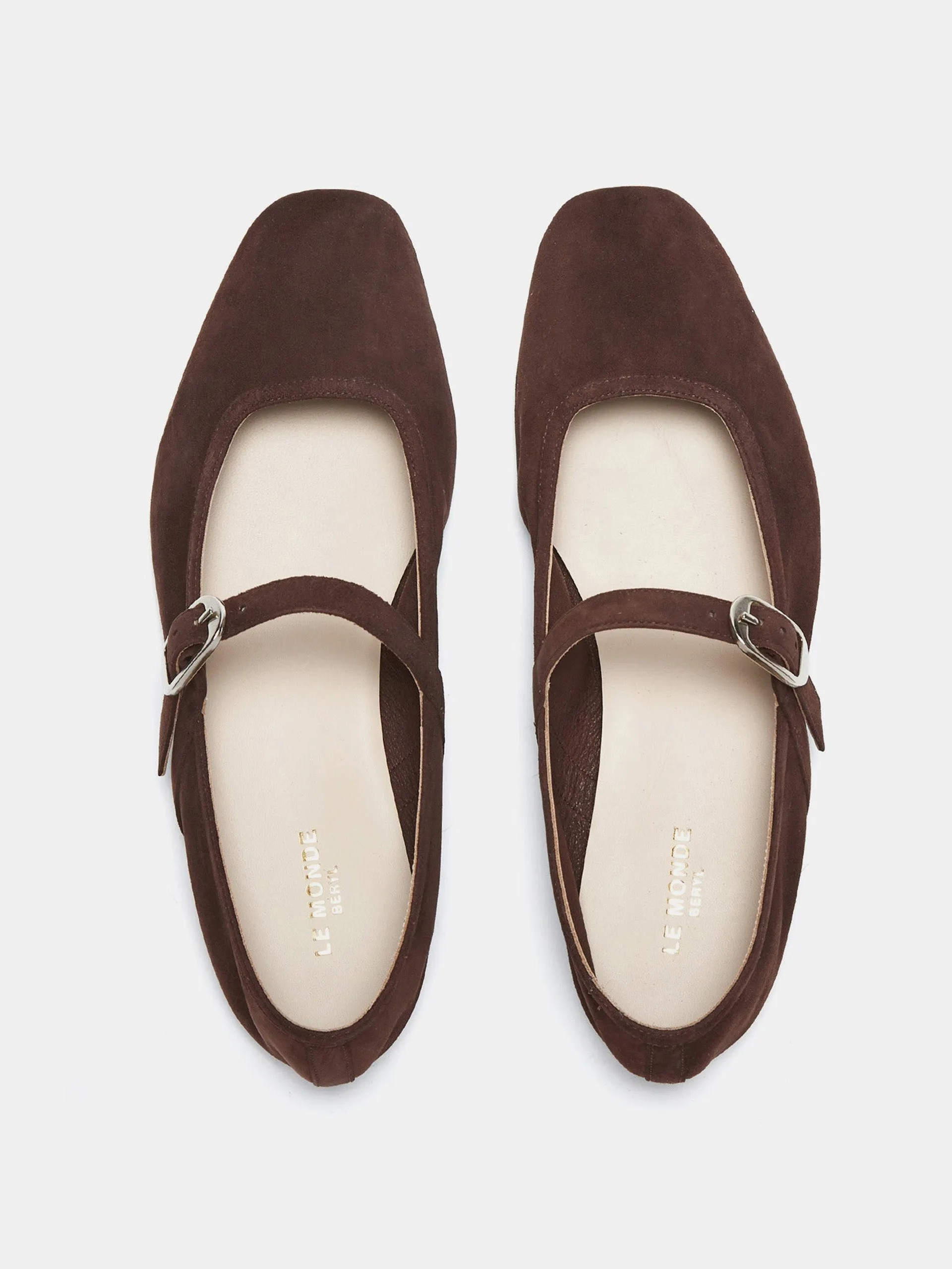 Chocolate suede ballet Mary Jane flats