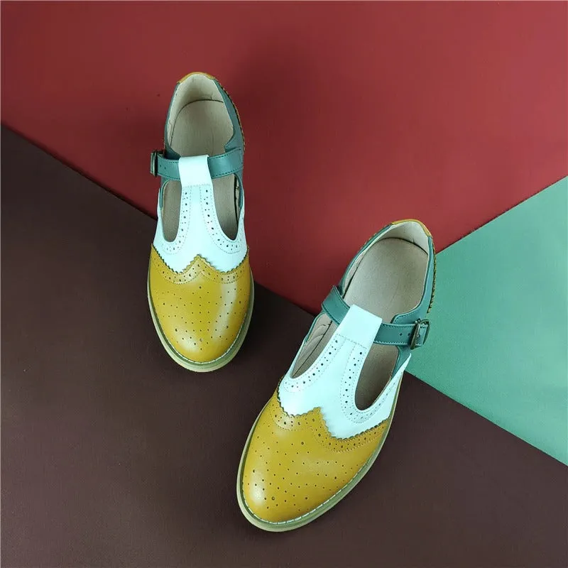 Classic Mixed Colors Buckle Strap Vegan Leather Oxford Shoes