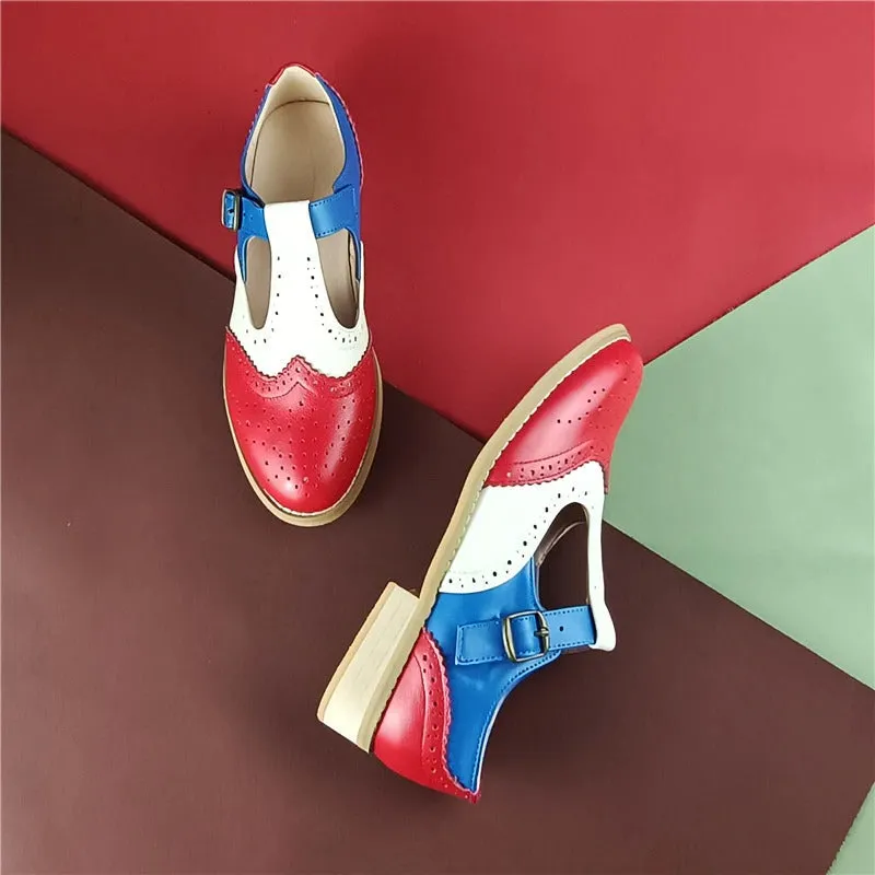 Classic Mixed Colors Buckle Strap Vegan Leather Oxford Shoes