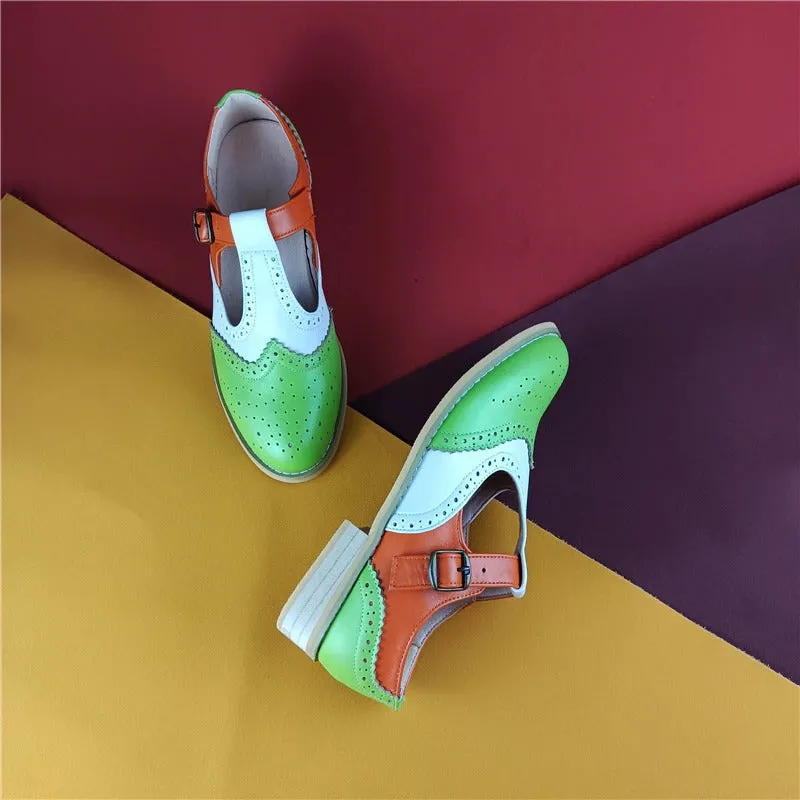 Classic Mixed Colors Buckle Strap Vegan Leather Oxford Shoes