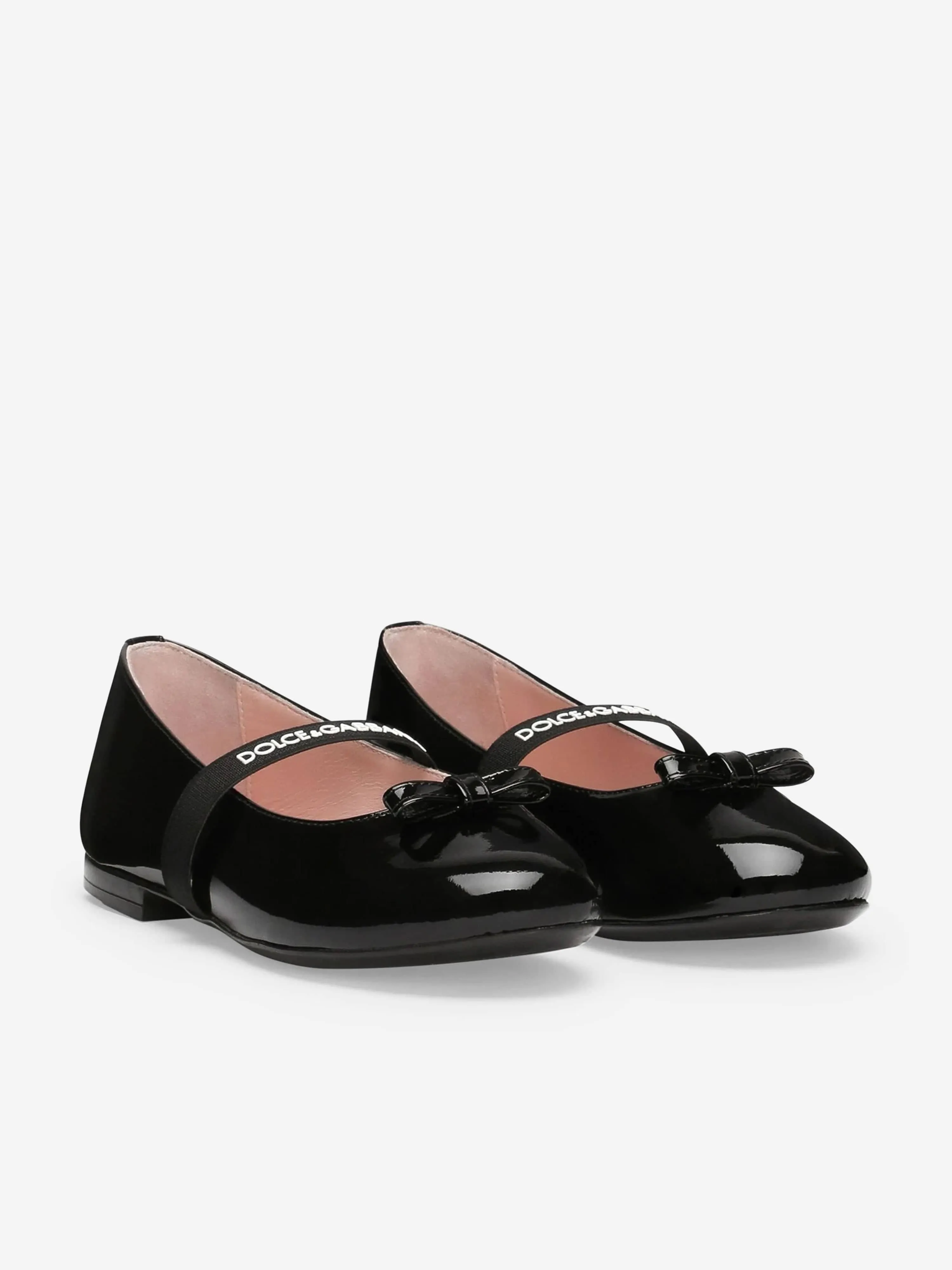 Dolce & Gabbana Girls Patent Leather Ballet Flats in Black