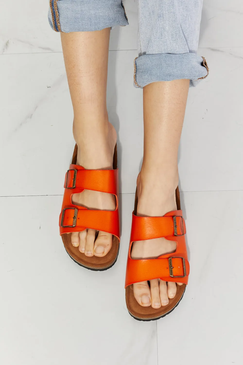 Double Banded Slide Sandals in Orange