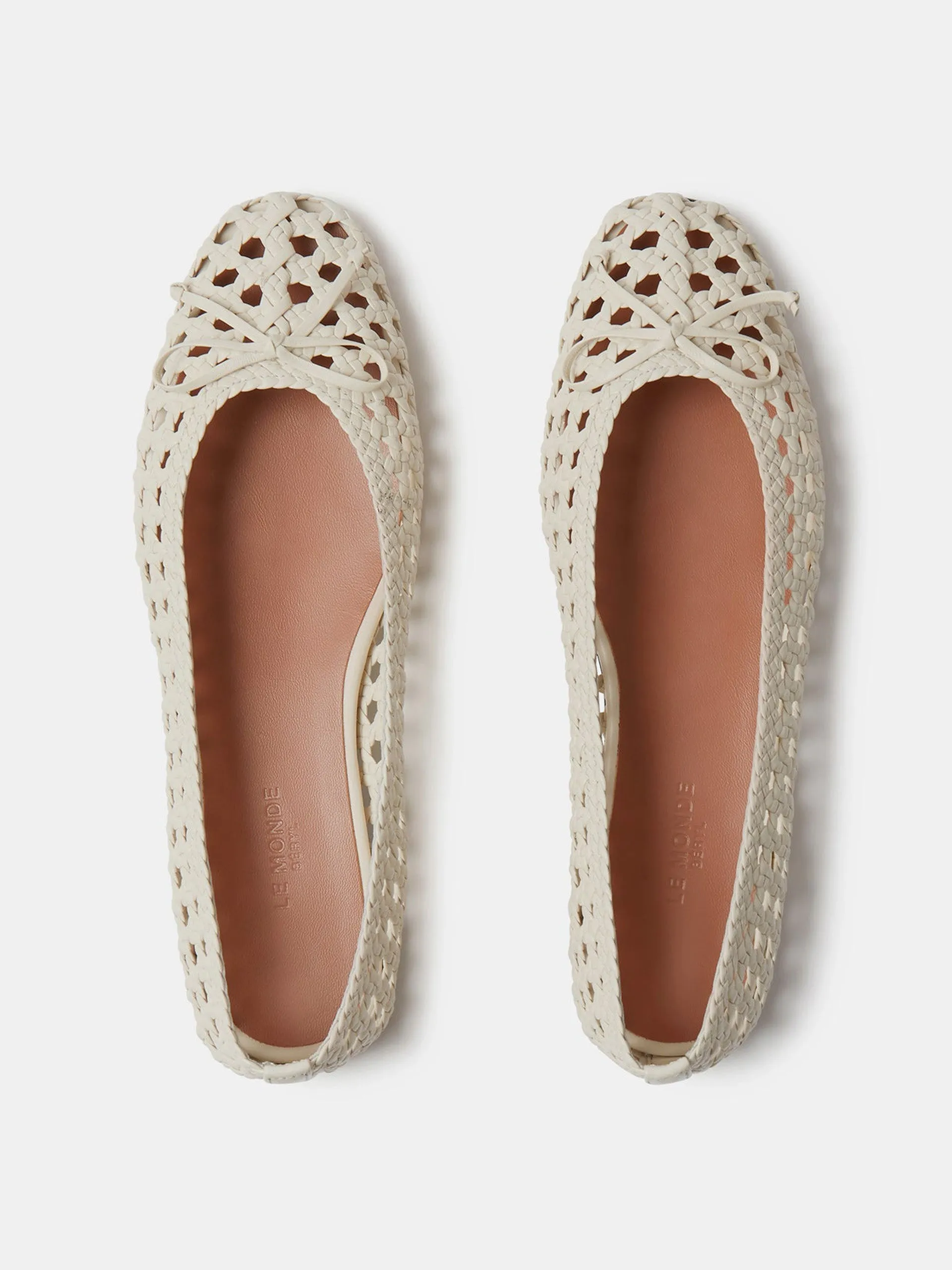 Ecru leather woven regency slipper flats