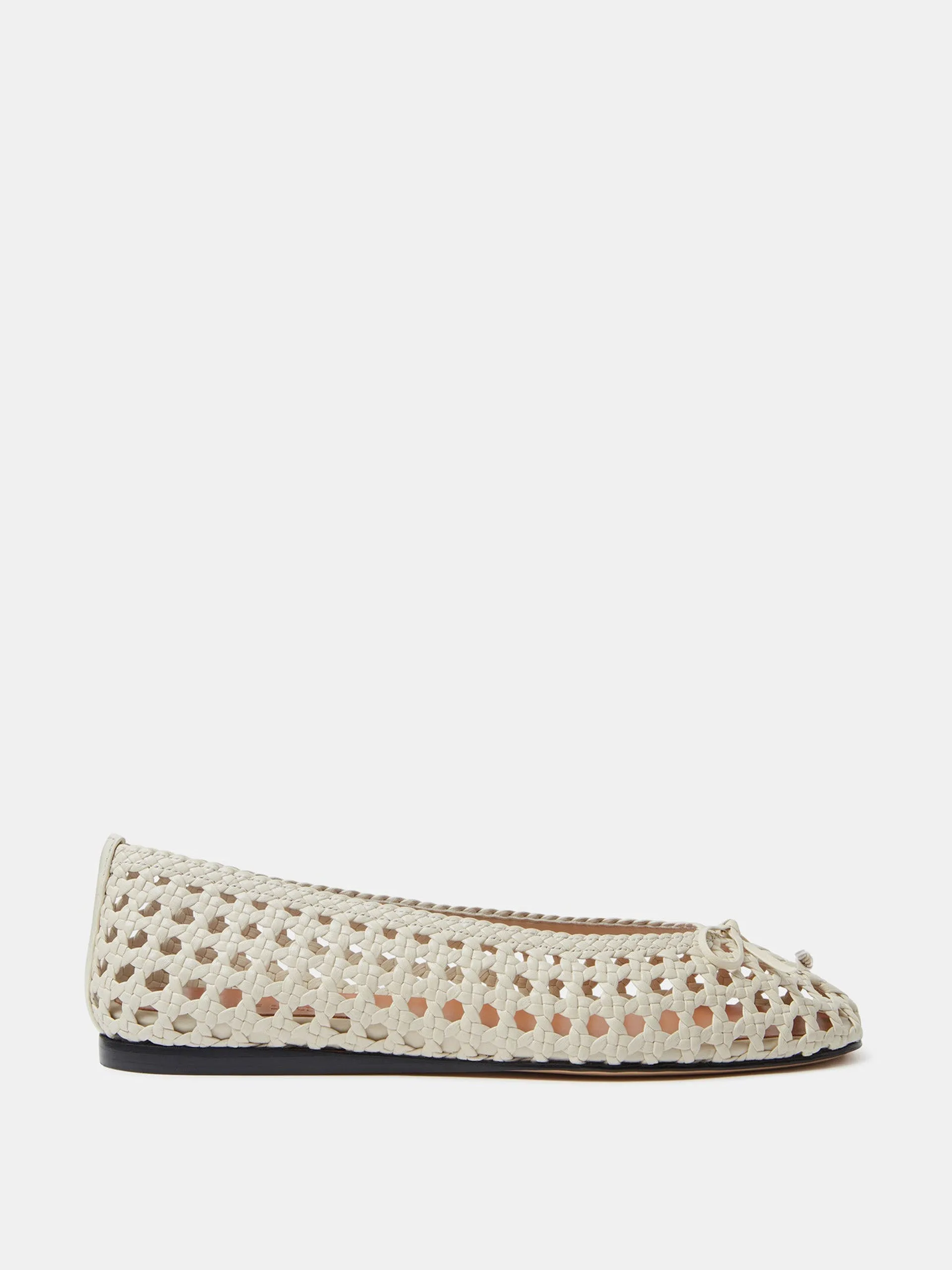 Ecru leather woven regency slipper flats