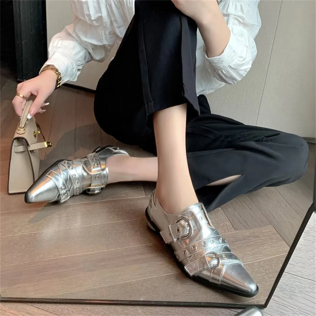 Elegant Cow Leather Pointed Toe Mule Slip Ons