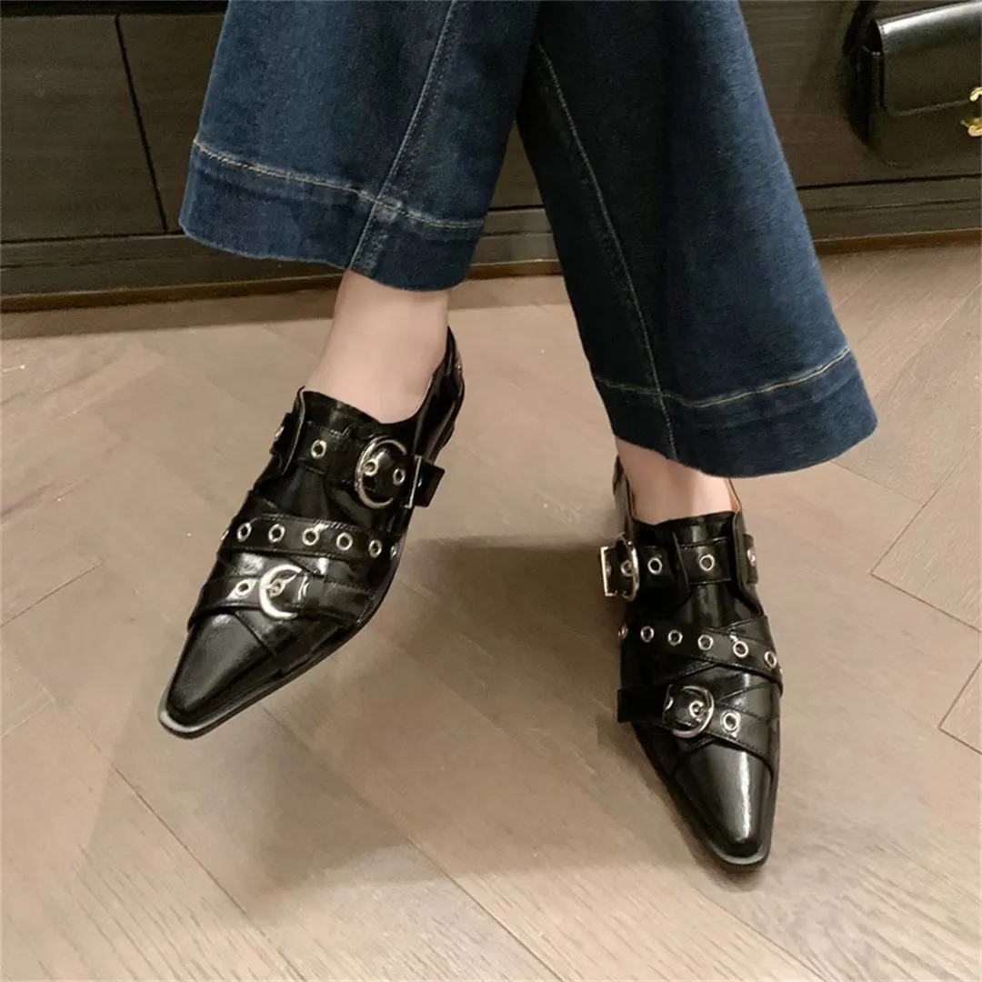 Elegant Cow Leather Pointed Toe Mule Slip Ons