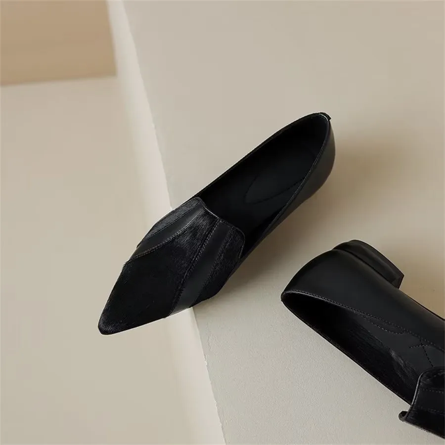 Elegant Cow Leather Pointed Toe Slip Ons