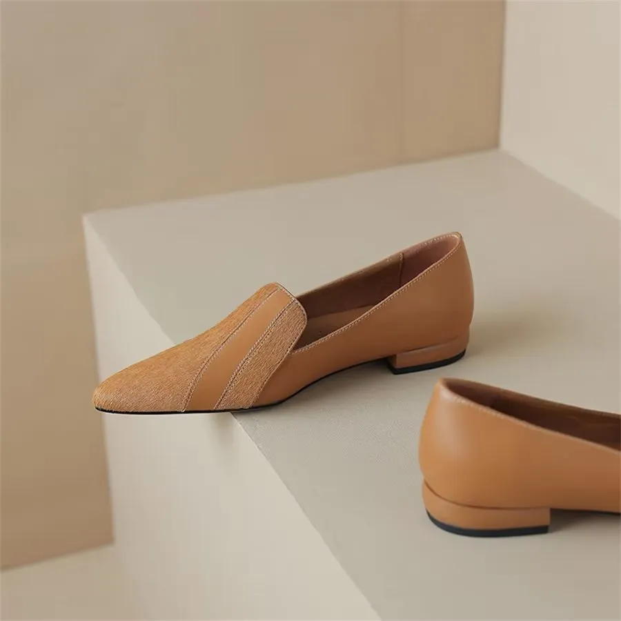 Elegant Cow Leather Pointed Toe Slip Ons