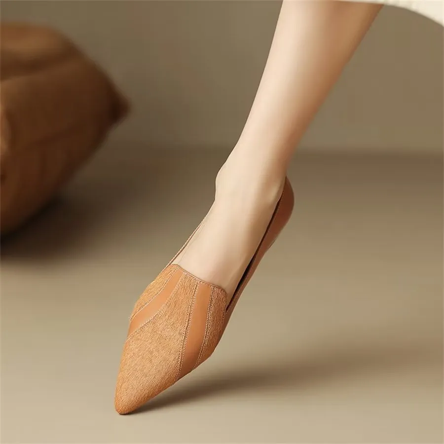 Elegant Cow Leather Pointed Toe Slip Ons