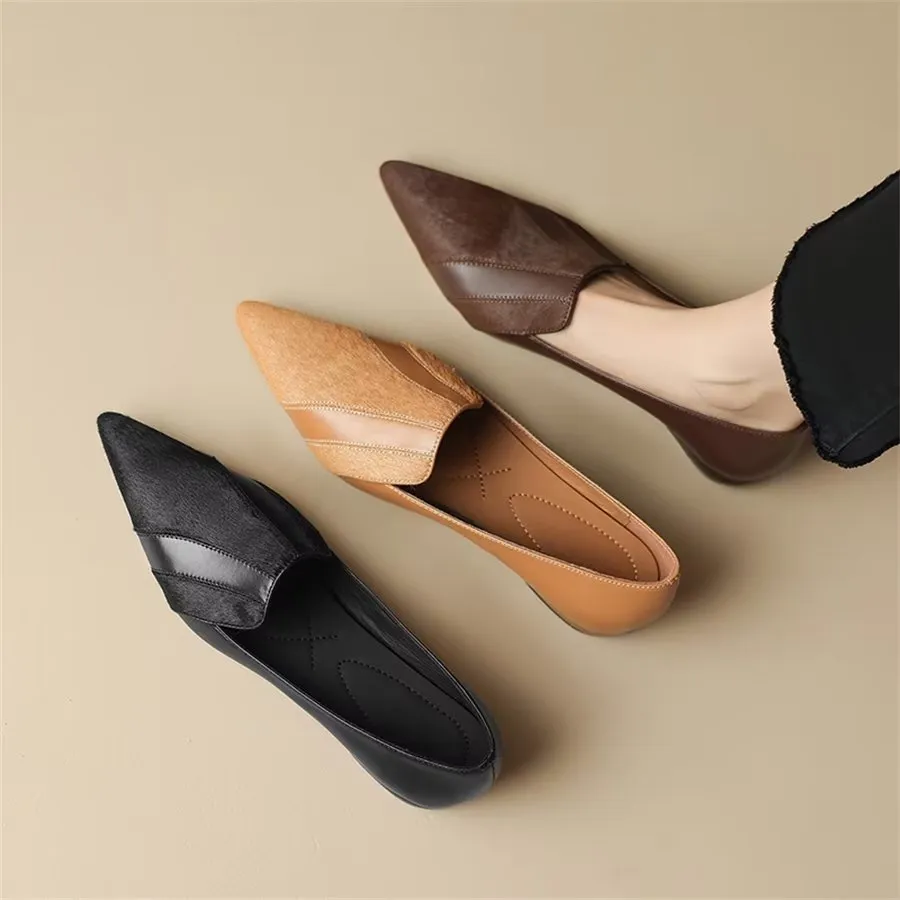 Elegant Cow Leather Pointed Toe Slip Ons