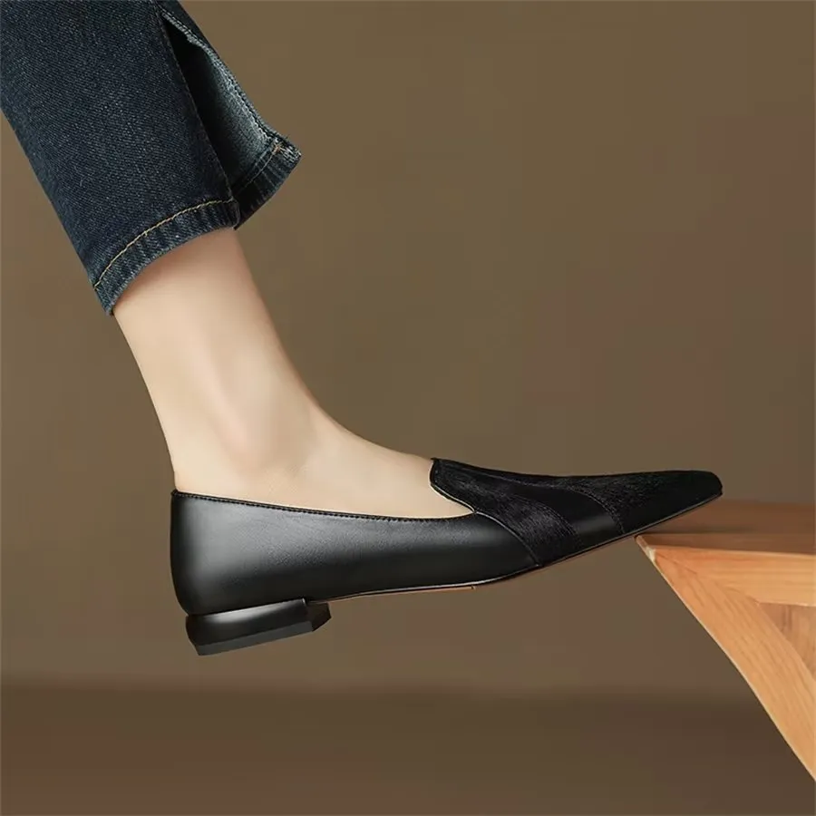 Elegant Cow Leather Pointed Toe Slip Ons