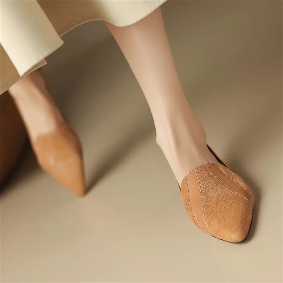 Elegant Cow Leather Pointed Toe Slip Ons