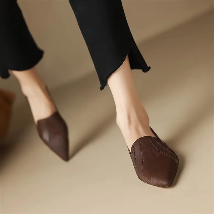 Elegant Cow Leather Pointed Toe Slip Ons