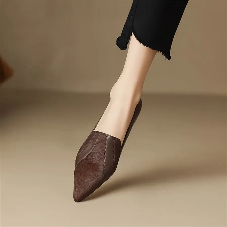 Elegant Cow Leather Pointed Toe Slip Ons