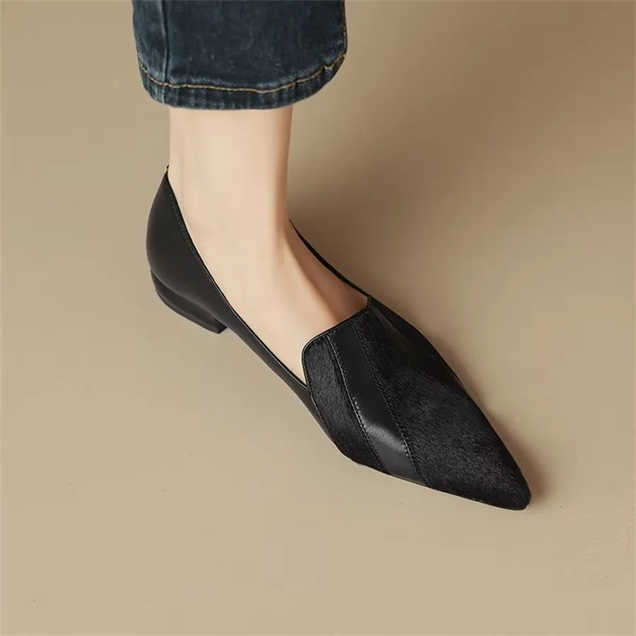 Elegant Cow Leather Pointed Toe Slip Ons