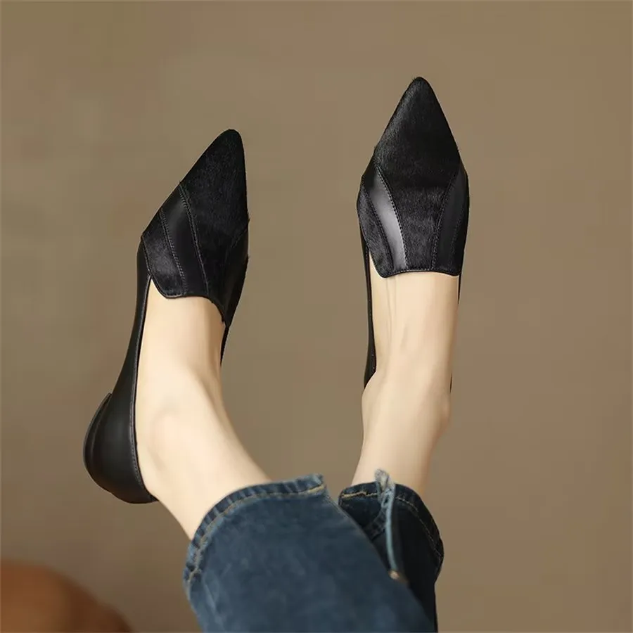 Elegant Cow Leather Pointed Toe Slip Ons