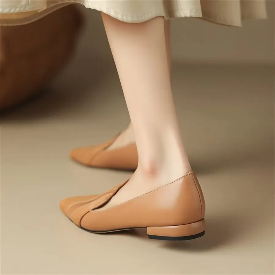 Elegant Cow Leather Pointed Toe Slip Ons