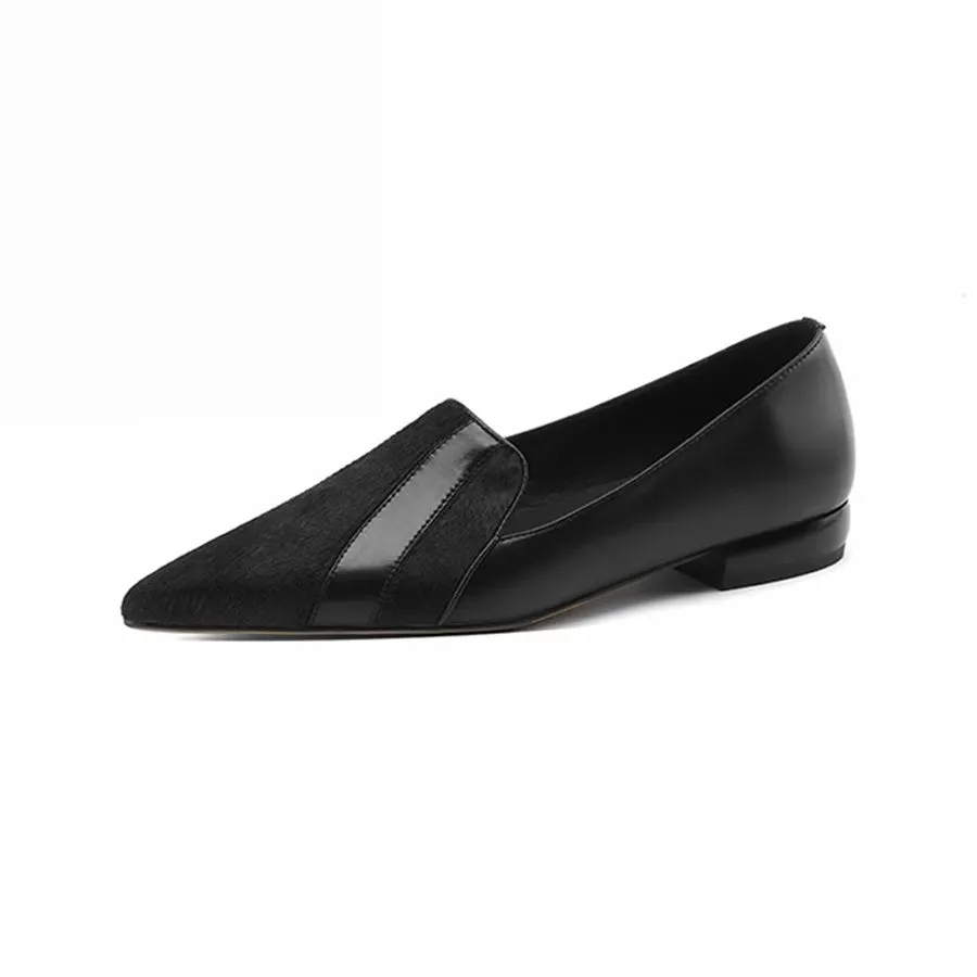 Elegant Cow Leather Pointed Toe Slip Ons