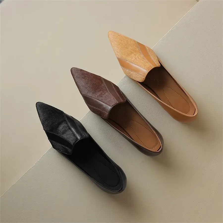 Elegant Cow Leather Pointed Toe Slip Ons