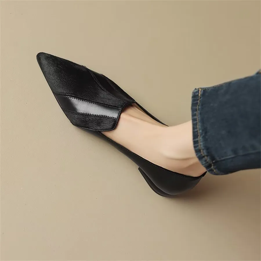 Elegant Cow Leather Pointed Toe Slip Ons