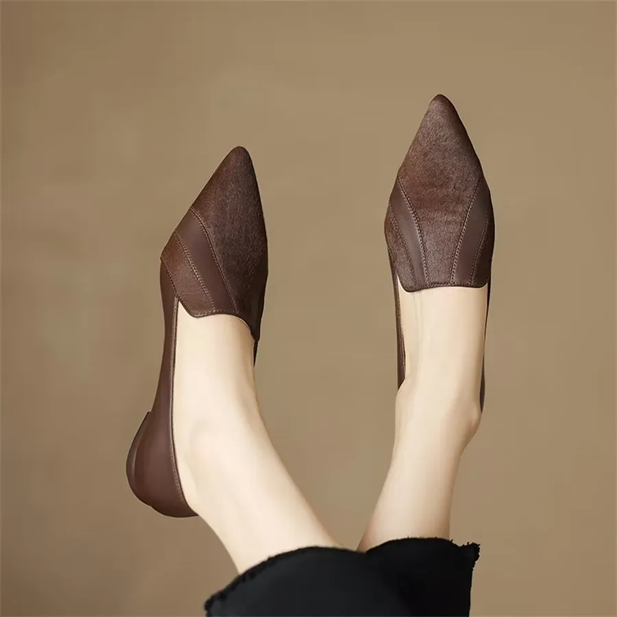 Elegant Cow Leather Pointed Toe Slip Ons