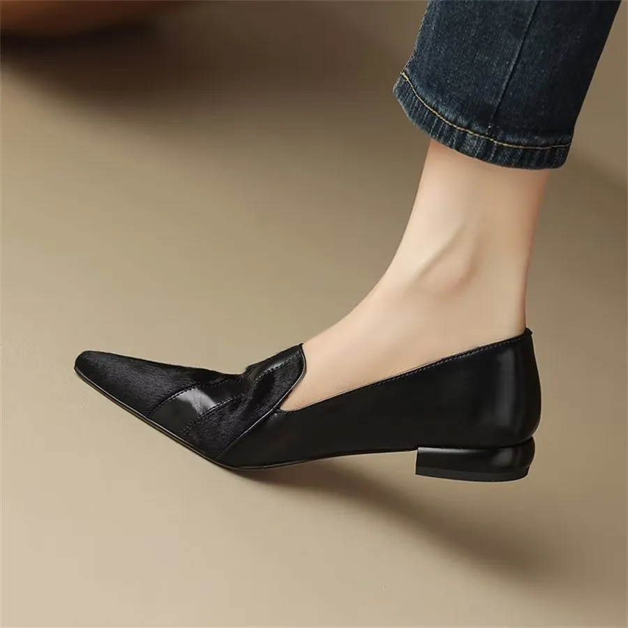 Elegant Cow Leather Pointed Toe Slip Ons