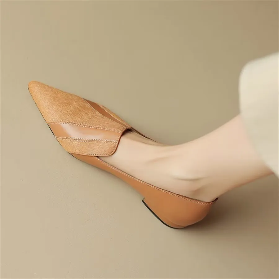 Elegant Cow Leather Pointed Toe Slip Ons