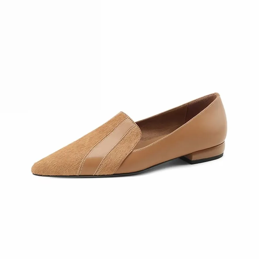 Elegant Cow Leather Pointed Toe Slip Ons